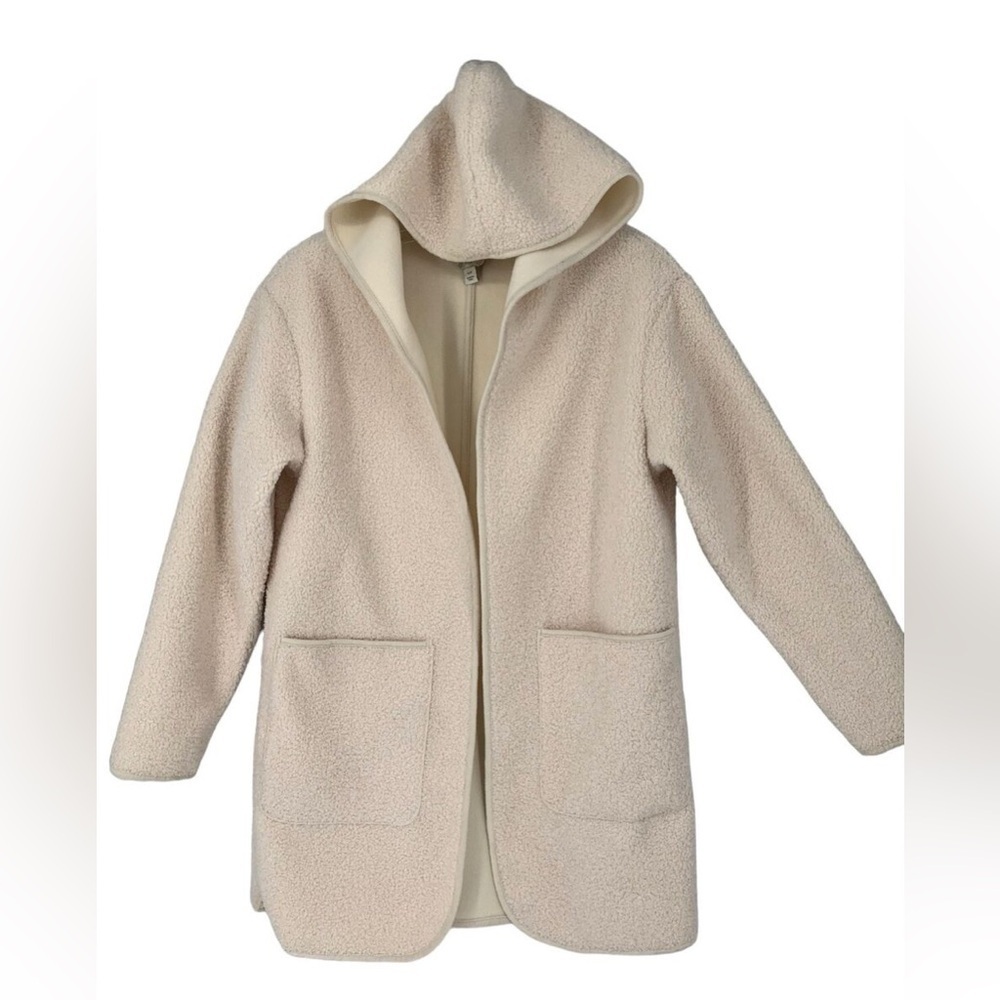 Joie Bear Borg Cozy Teddy Sherpa Hooded Open Jacket Ivory Size Large Pockets